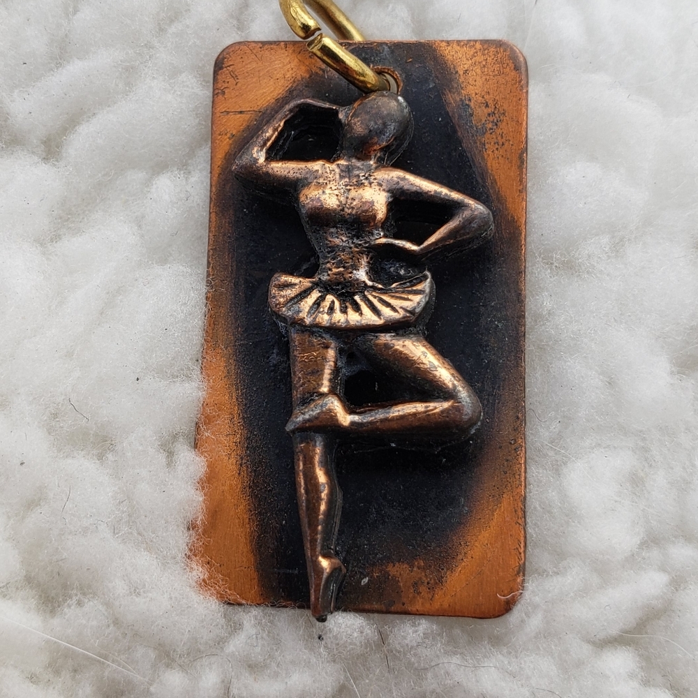 Copper Rectangle Ballet Dancer Pendant